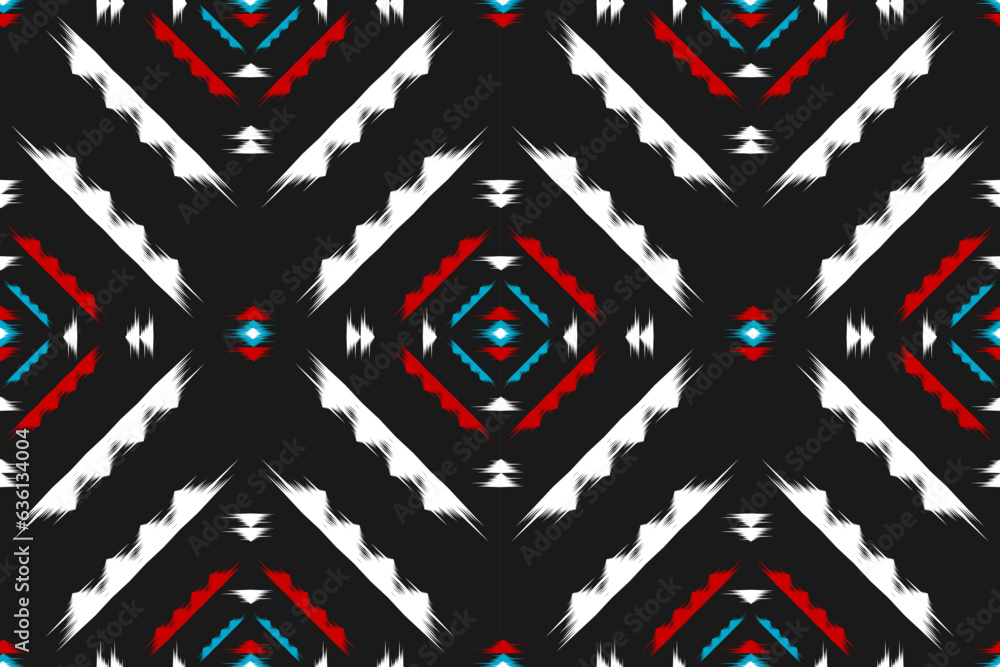 Ethnic ikat seamless pattern in tribal. American, Mexican style. Aztec geometric ornament print. Design for background, wallpaper, illustration, fabric, clothing, carpet, textile, batik, embroidery. Ethnic ikat seamless pattern in tribal. American, Mexican style. Aztec geometric ornament print. Design for background, wallpaper, illustration, fabric, clothing, carpet, textile, batik, embroidery.