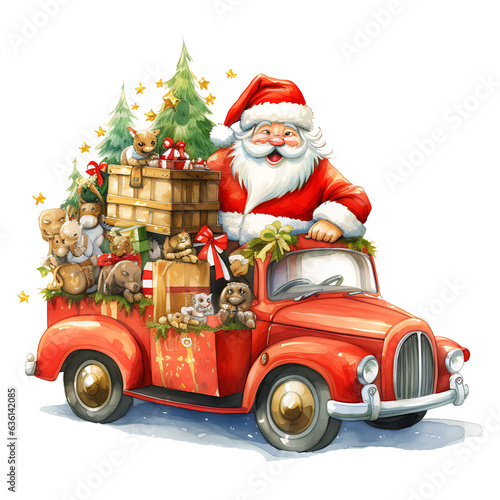 Christmas Claus Car Clipart Illustrations