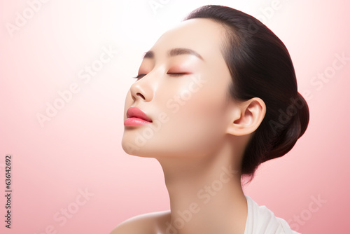 Portrait of a Radiant Asian Woman with Smooth Skin in a Beauty Service Concept - Ideal for Skincare and Cosmetic Campaigns