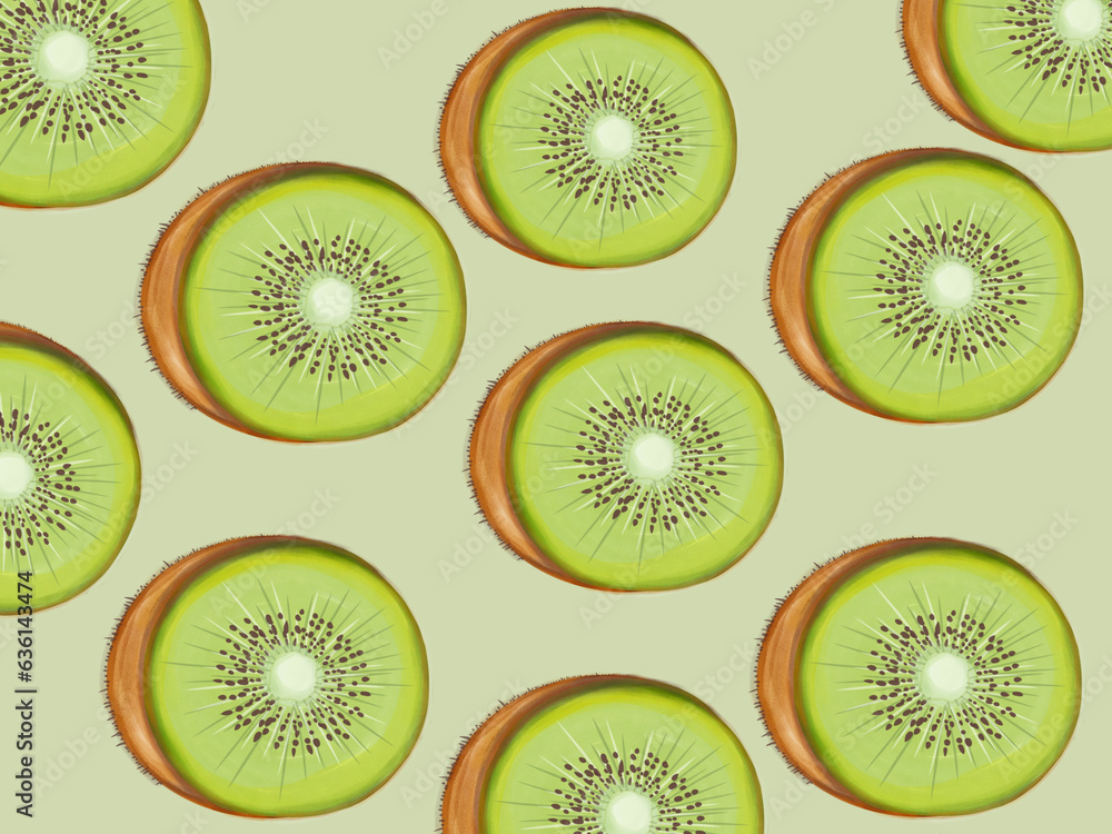 Fototapeta premium background image fruit, orange, strawberry, kiwi watercolor hand painted.