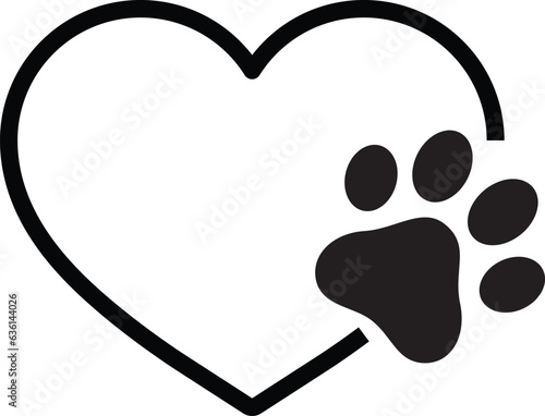 Animal love symbol vector . Paw print with heart . Dog love symbol