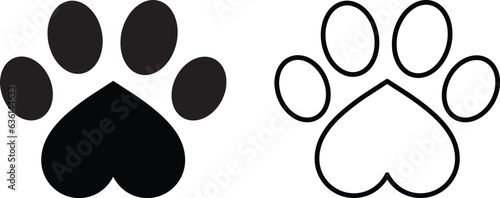 Love paw print icon set vector in two styles . Paw print with heart © cool vp