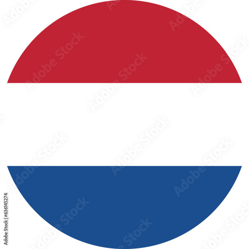 Round flag of the Netherlands . Netherlands round button flag vector. National Dutch flag