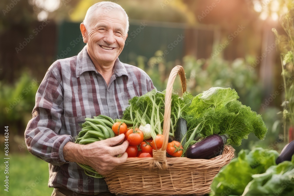 senior person holding a basket of vegetables senior person holding a basket of vegetables