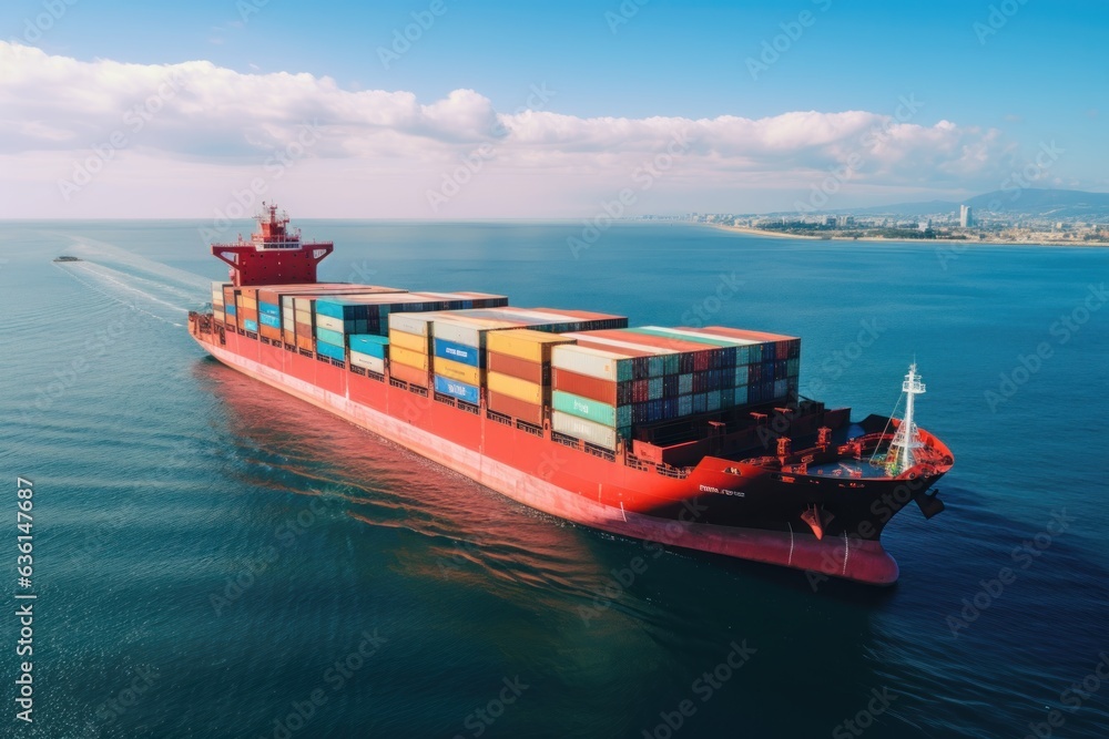 Container ship transportation on ocean, Generative Ai