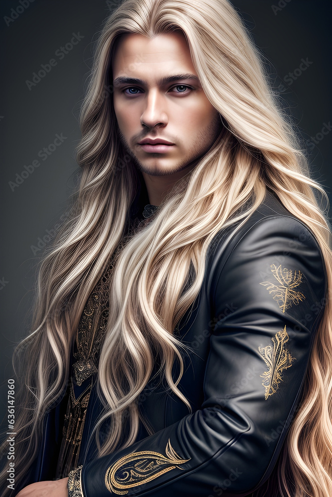 Elegant man with long wavy blond hair Elegant man with long wavy blond hair