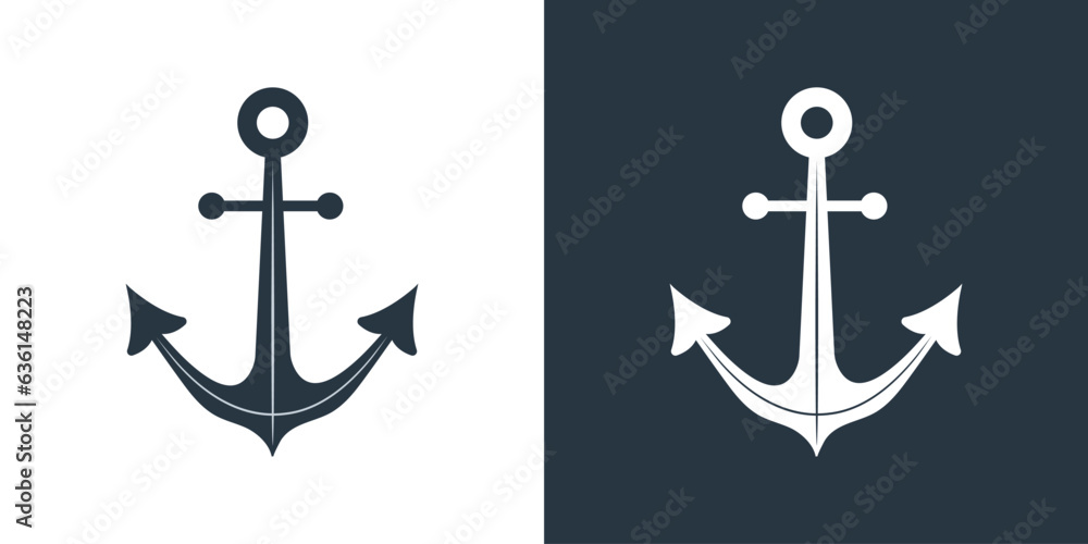 Anchor icons set. Marine logo. Nautical symbols isolated on black and white background. Vector illustration in flat style. Anchor icons set. Marine logo. Nautical symbols isolated on black and white background. Vector illustration in flat style.