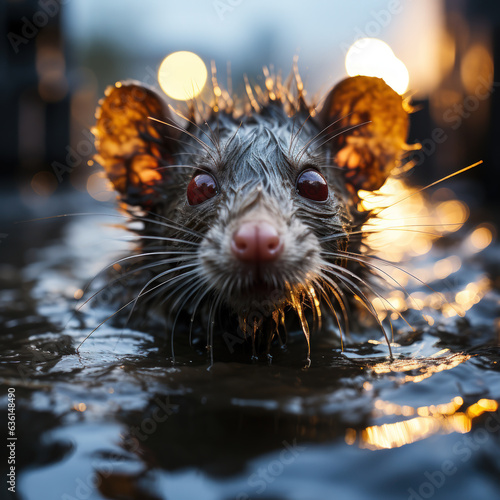 rat picture - ugly rat swimming in mud