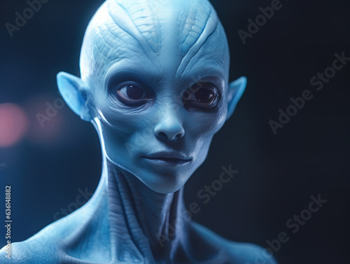 close up portrait of blue alien woman