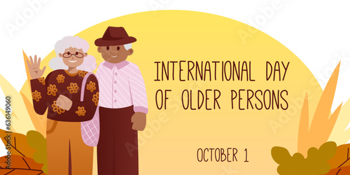 International older persons day, held on 1 October. vector illustration. Can be used to create promotional materials, social media posts, and awareness campaigns for International Older Persons Day