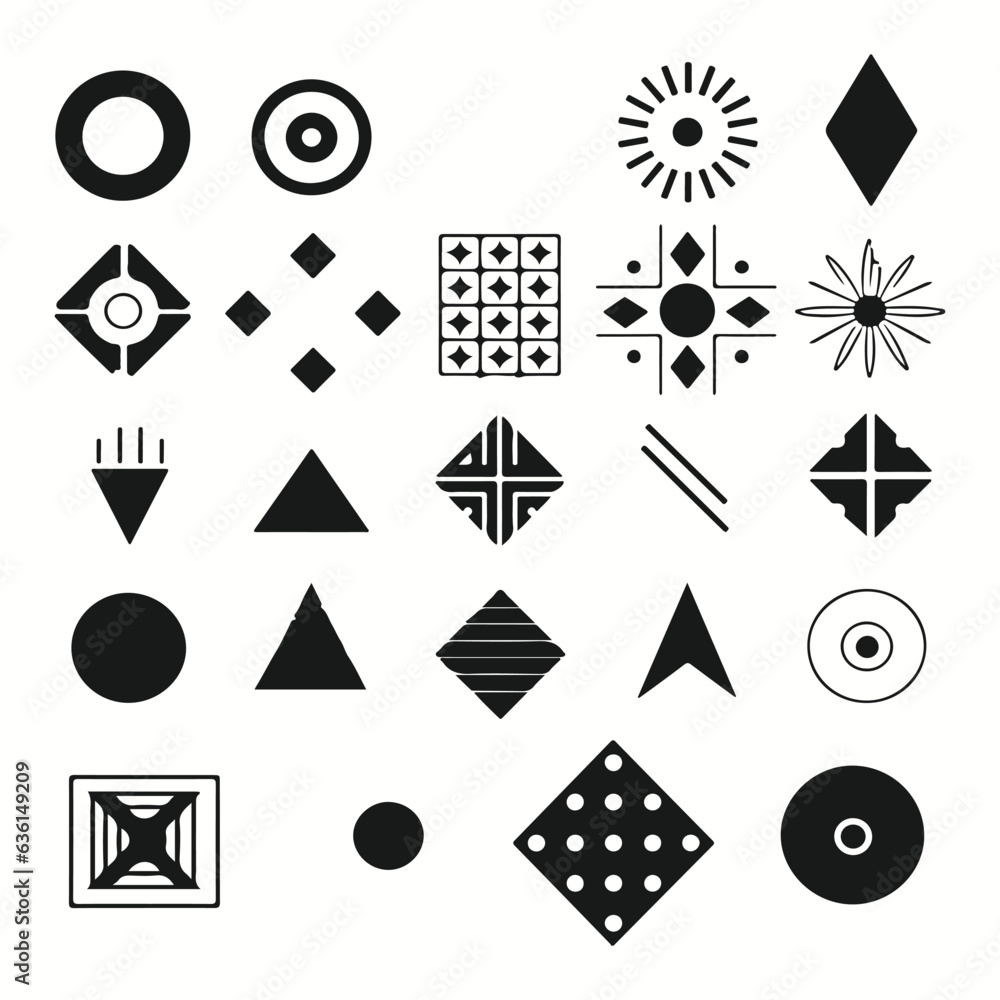 Abstract and vector essential black and white shapes collection. Geometric formal shape. Polygonal elements. Diamond, circles, hexagon, star, triangle flat style. Vector silhouettes illustration. Abstract and vector essential black and white shapes collection. Geometric formal shape. Polygonal elements. Diamond, circles, hexagon, star, triangle flat style. Vector silhouettes illustration.