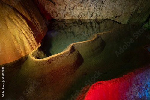 Water and rocks in a cave abstract detail background photo