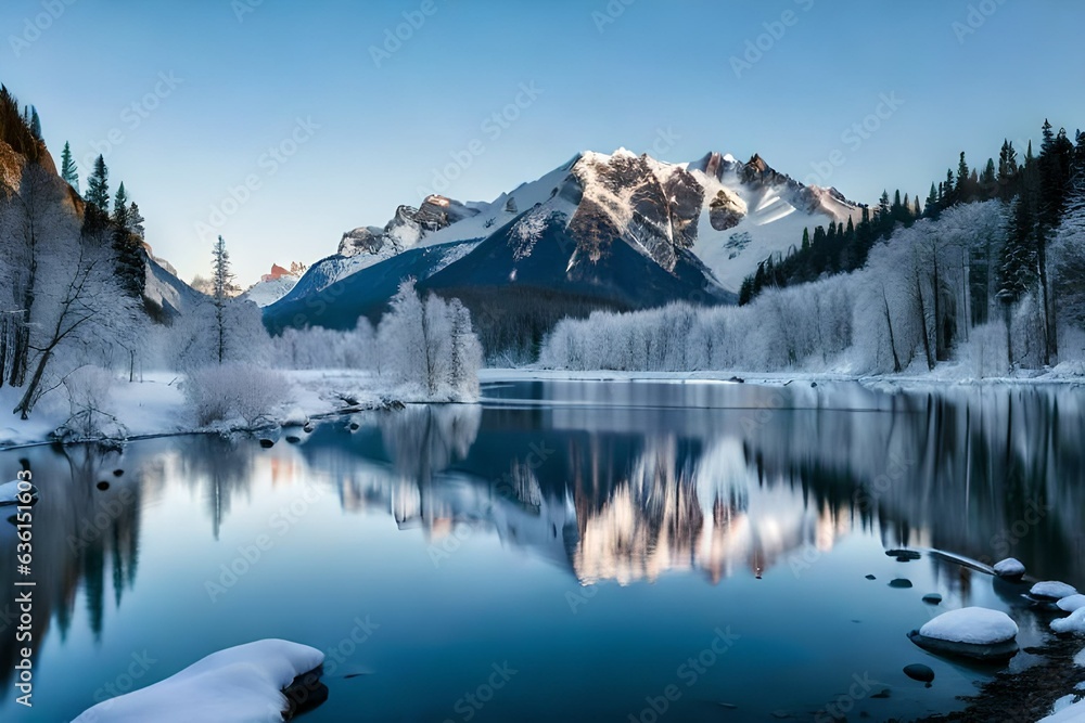 snow covered mountains in winter