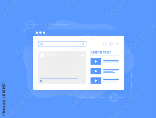 Related Video concept. Get organic web traffic from suggested video. Vector isolated illustration on blue background with icons