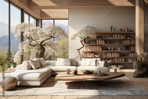 minimalist Japanese-inspired home, focusing on simplicity and functional elegance. Generated with AI