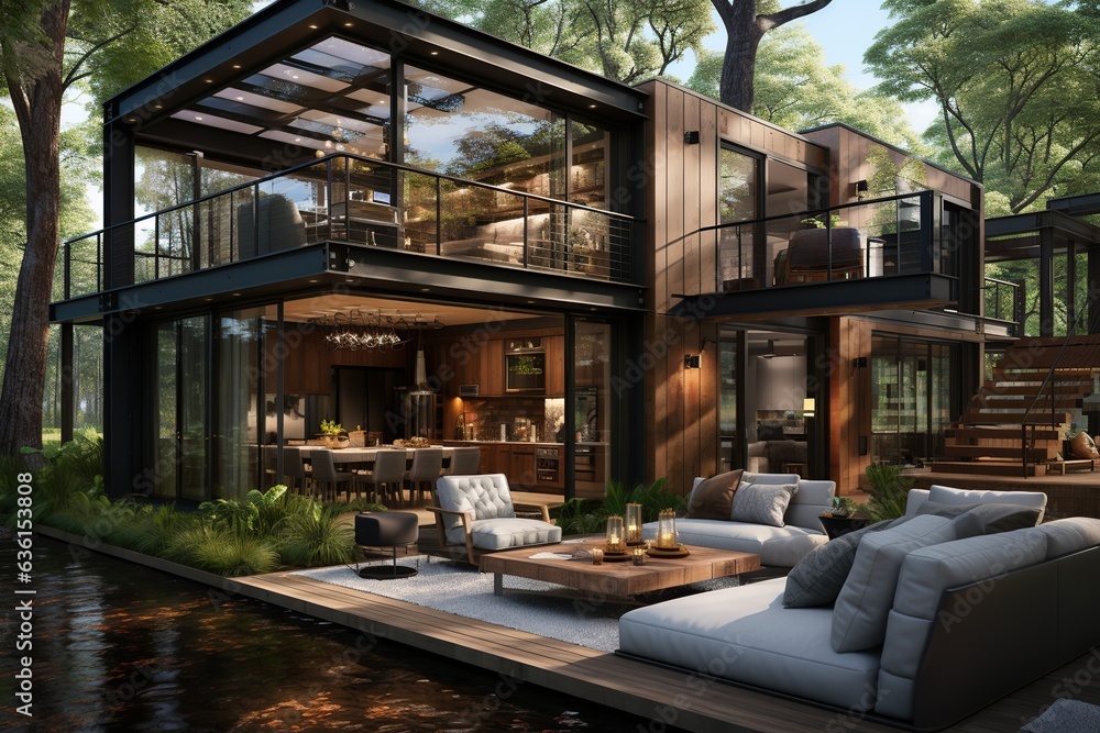 luxurious container home with an emphasis on open spaces and high-end finishes. Generated with AI
