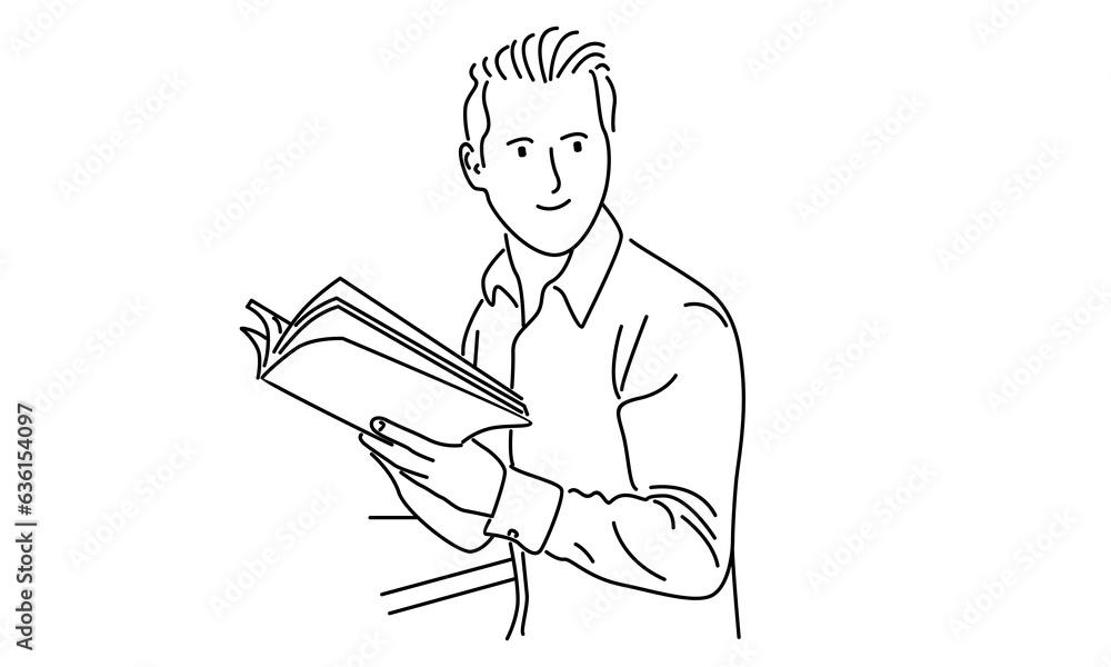 line art of man reading book