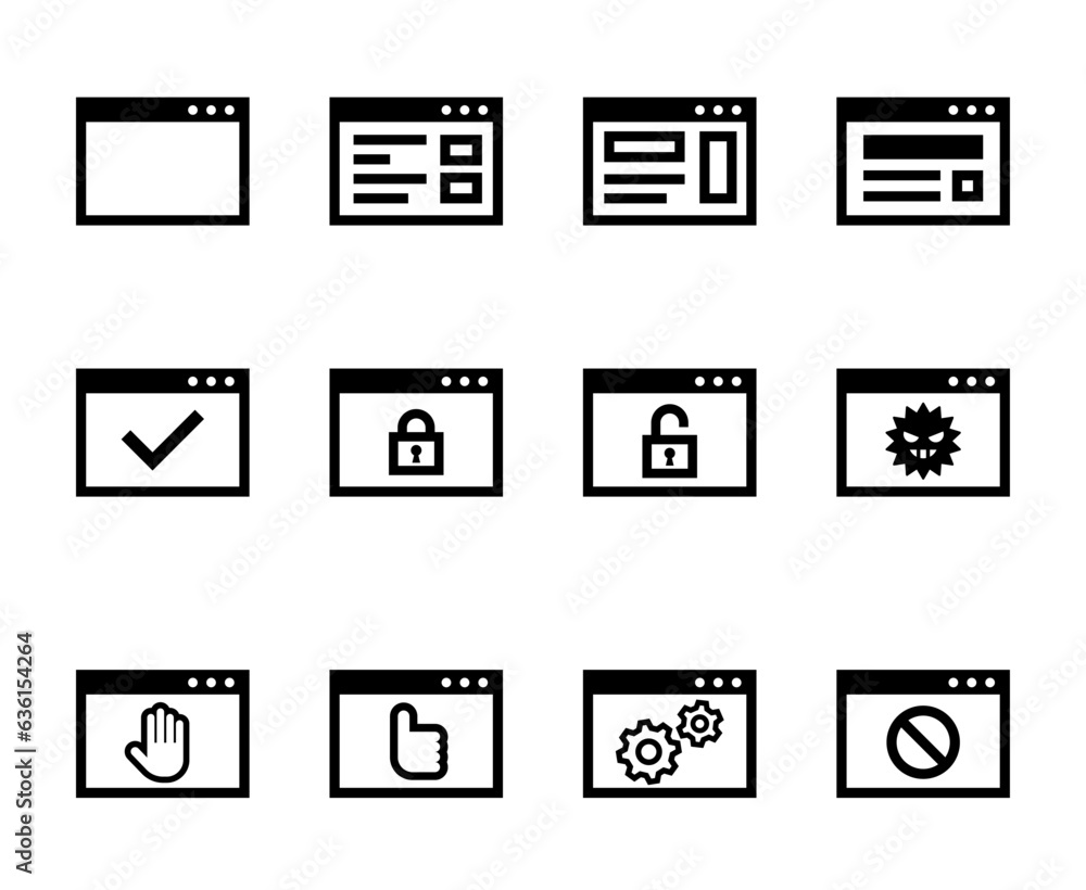 ブラウザウィンドウのベクターアイコン詰め合わせセット