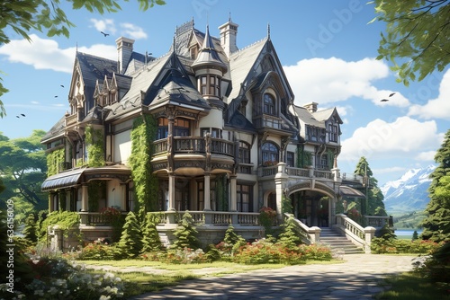 Sketch a charming American Victorian house, featuring intricate gingerbread detailing,