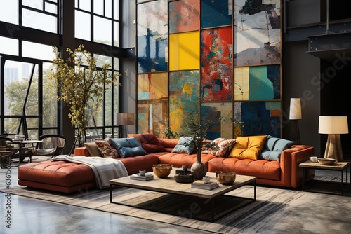 Chinese-inspired modern loft, celebrating the vibrant colors and patterns of traditional Chinese art and textiles. Use them to create a bold and dynamic interior.Generated with AI