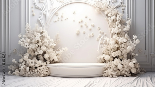 White flowers isolated on White background abstract for display product with Generative Ai.