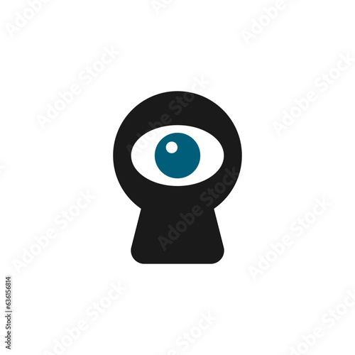 Keyhole with eye inside. Vector on white empty clean background.