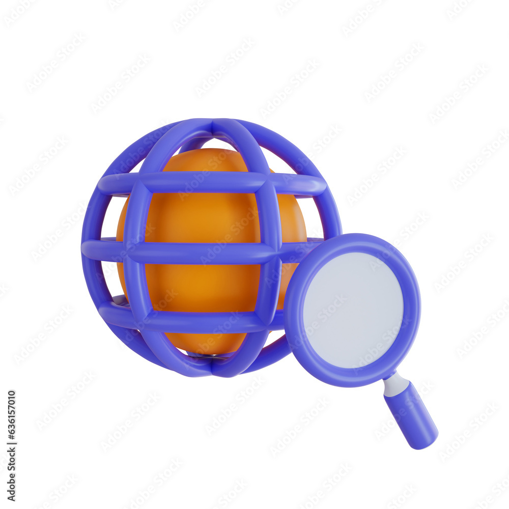 3d Render icon. planet and magnifying icon on transparent background. 3d Render icon. planet and magnifying icon on transparent background.