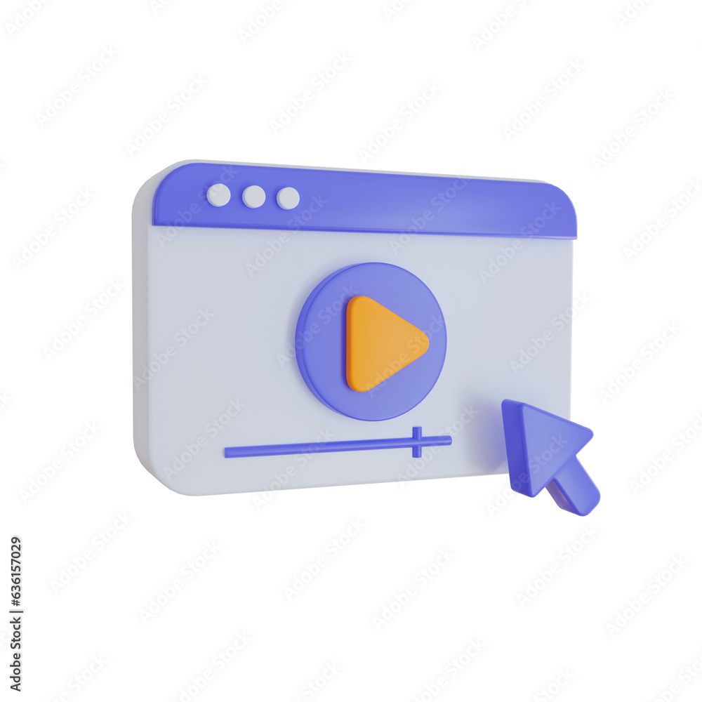 3d Render icon. video icon on transparent background.