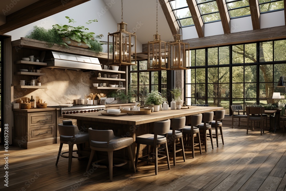contemporary American farmhouse with a blend of rustic and modern elements.Generated with AI contemporary American farmhouse with a blend of rustic and modern elements.Generated with AI