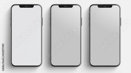 3D Realistic smartphone mockup with blank screen isolated on background.
