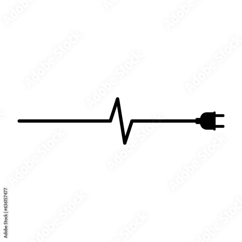 Electrical power plug with a long curved cord. Current and voltage symbol.
