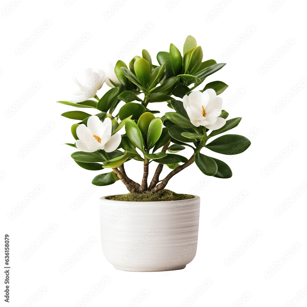 Potted white flower plant isolated on transparent background Potted white flower plant isolated on transparent background