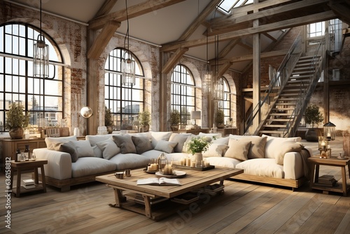 Nordic urban loft, blending industrial aesthetics with Scandinavian warmth, sleek furniture, and soft textiles, capturing the fusion of modernity and coziness. Generated with AI