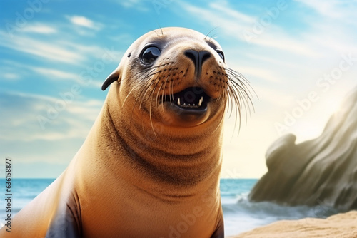 close-up of a funny sea lion in nature