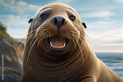 close-up of a funny sea lion in nature