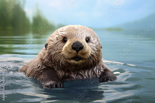 Close-up Portrait of Happy Sea Otter in Water © CB