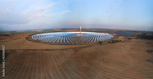 Concentrated solar power, dusk, aerial - alternative energy storage photo