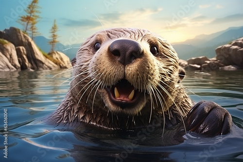 Close-up Portrait of Happy Sea Otter in Water © CB