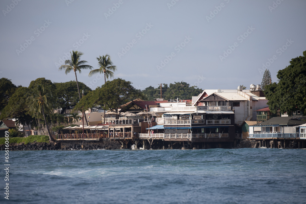 Front Street in Lahaina as seen from the harbor in Maui, Hawaii