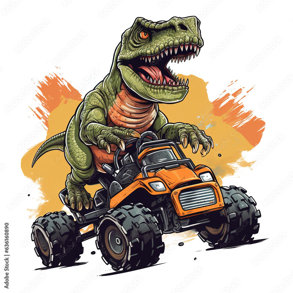 T-Rex dinosaur riding a monster truck jumping Clipart isolated on Transparency Background. T-Rex dinosaur riding a monster truck jumping Clipart isolated on Transparency Background.