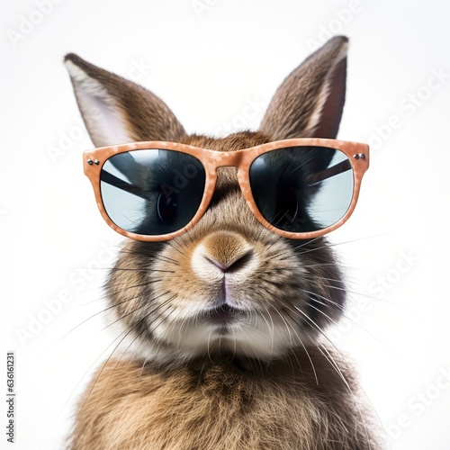 close-up of Rabbit with sunglasses on white background