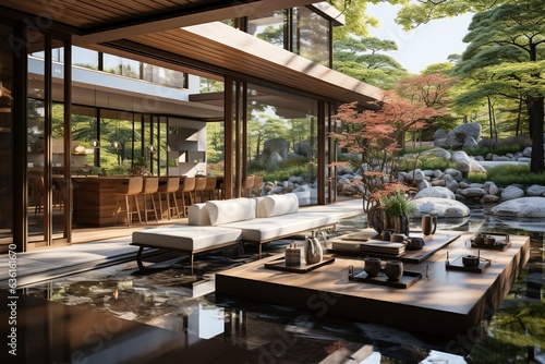 Sketch a modern Japanese-style home with a focus on natural light, featuring a central courtyard (tsuboniwa) with a small garden, creating a peaceful oasis in the heart of the house.Generated with AI
