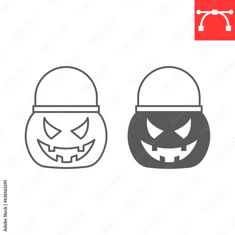 Halloween basket line and glyph icon, halloween and holiday, halloween bucket vector icon, creepy bag vector graphics, editable stroke outline sign, eps 10.