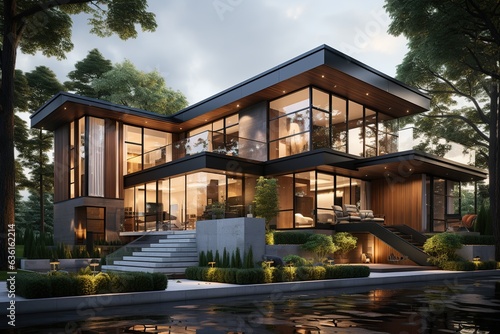 modern, energy-efficient home with passive design principles, such as strategic orientation, natural ventilation, and thermal insulation, to reduce energy consumption. Generated with AI