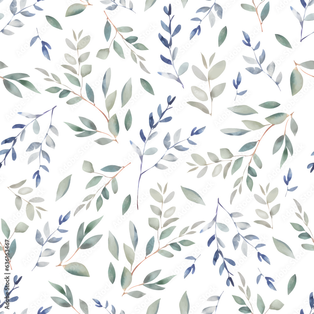 custom made wallpaper toronto digitalWatercolor seamless pattern with nature leaf art and branches.