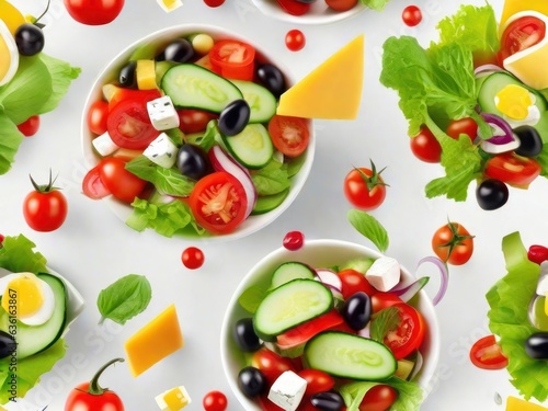Flying Greek salad, AI generated