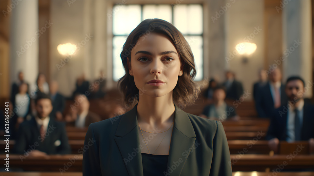 portrait proud woman victorious in front of court lawyer portrait proud woman victorious in front of court lawyer