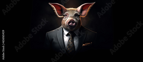 face of pig in suit and tie