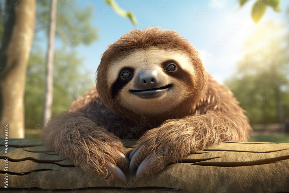 Close-up Portrait of Happy Sloth in Jungle