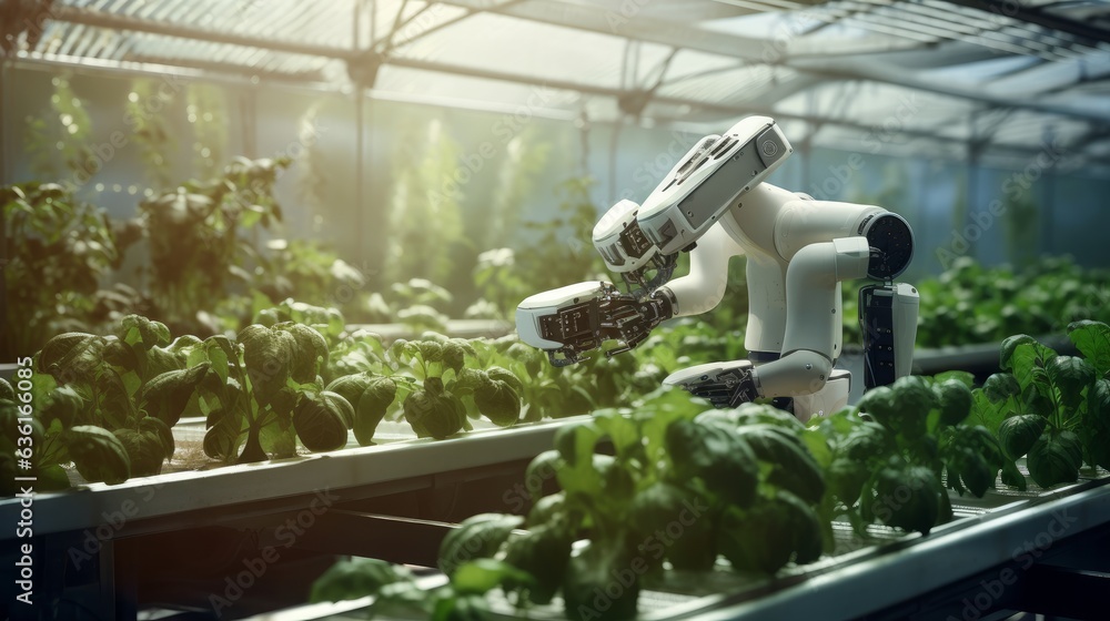 Automated Agriculture: AI-powered robotic farming, highlighting the role of technology in sustainable food production | generative ai